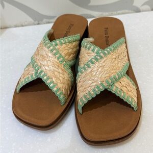 Pierre Dumas Woven Tan and Green Sandals